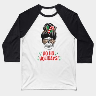 Red and Black Illustration Skull Messy Bun Merry Christmas T-shirt Baseball T-Shirt